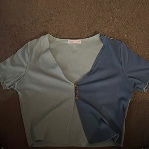 Light and dark blue, small, button up crop top